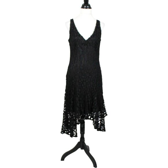 Rare Y2K Gothic Flapper Lace Dress Black Asymmetrical Hem WHBM Size L Romantic - Picture 1 of 8